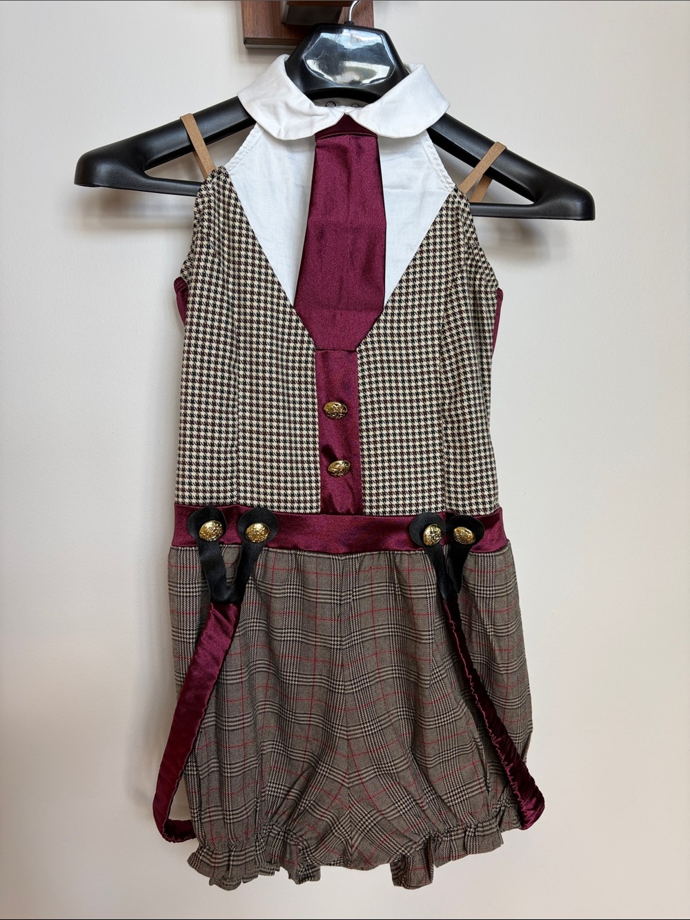 Girls Burgundy & Plaid Novelty Dance Costume Romper